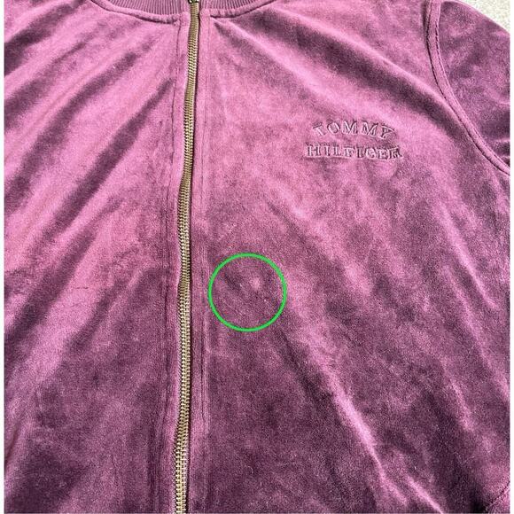 Vintage 90s Tommy Hilfiger Velour Purple Zip Sweater Top Y2K Size XL - Picture 6 of 8